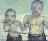 Bastiaan van Stenis, Kalahari Kids, mixed media on canvas