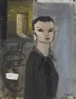 Girl at an Entrance by Simon Stone, oil on cardboard, offered Apr 2022