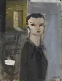 Simon Stone, Girl at an Entrance, oil on cardboard