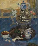 Still Life with Samovar by Alexander Rose-Innes, oil on canvas, offered Apr 2022
