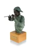 Sidney Beck, Penny Whistler II, bronze, with green patina, on a wooden base