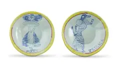 Hylton Nel, Two Figural Dishes, one painted with the figure of Jessica and the other with Mary, two, glazed earthenware