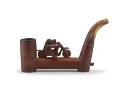 Julius Mfethe, Pipe with Baboon on a Motorcycle, wood and bone