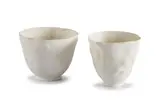 Katherine Glenday, Two Bowls, each with green protuberances, painted unglazed porcelain