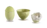 Katherine Glenday, A Lime Green Bowl, Covered Cup and Floral Vessel, three, painted porcelain