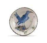 Dish, hand-painted in blue with a bird on a grapevine by Hylton Nel, glazed earthenware, sold Apr 2022