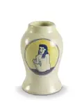 Baluster Vase, hand painted medallion with nude against a yellow and manganese ground by Hylton Nel, glazed earthenware, sold Apr 2022
