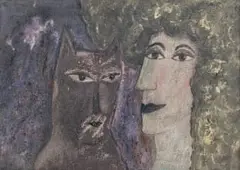 Nina Romm, Self Portrait with Cat, oil on board