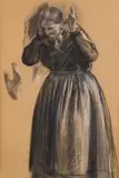 Frans Oerder, Studie van Ou Vrou en Hand (Study of Old Woman and Hand), charcoal on paper