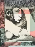 Armando Baldinelli, Composition with Profile of a Woman, colour lithograph on paper