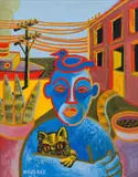 Nicolaas Maritz, Self Portrait with Cat and Bird