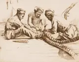 Dorothy Kay, Lascars Splicing Rope, hardground etching on paper