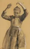 Frans Oerder, Jong Meisie (Young Girl), charcoal and chalk on paper
