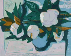 Alfred Krenz, Magnolias, six-colour linocut on paper