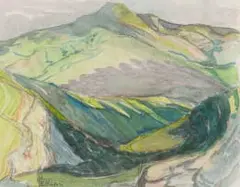 Leonora Everard-Haden, Mountain Landscape, pencil and watercolour on paper