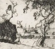 Clément Sénèque, Durban Bay – View of the Docks No. 1, etching on paper