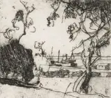 Clément Sénèque, Durban Bay – View of the Docks No. 1, etching on paper
