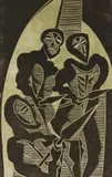Mhlangane, Dingane and Mbopa Lie in Wait, no. 41 by Cecil Skotnes, colour woodcut on paper, sold Mar 2022