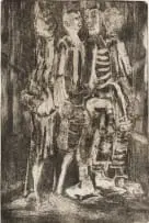 Eric Mbatha, Strangers at Night, etching on paper