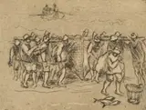 François Krige, Fishermen with Boat, etching on paper