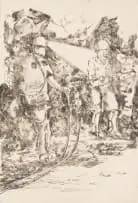 Durant Sihlali, Drilling on the Rockface, etching on paper