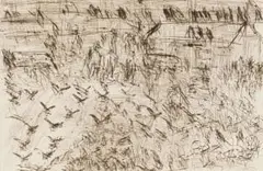 David Koloane, Birds over Mahlathini Streets, etching on paper