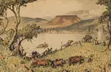 Willem Hermanus Coetzer, Voortrekkers Trek deur die Groot (Orange) Rivier, hand-coloured etching