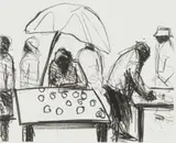 Market Place I by Sam Nhlengethwa, lithograph on paper, sold Mar 2022
