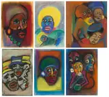 Nelson Makamo, Faces, six, chalk pastel on paper