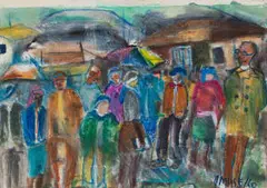 Joe Maseko, Congregation, mixed media with watercolour on paper