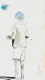 Nelson Makamo, Boy with Blue Hair, pen and ink on paper