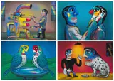 Painter, Face Painter, Birds, Man and Dog, four by Norman Catherine, gicleé print on paper, sold Mar 2022