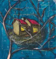 Senzo Shabangu, Isidleke (Nest), acrylic, charcoal and chalk pastel on paper