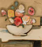 Bowl of Roses by Pieter van der Westhuizen, watercolour and oil on paper, offered Mar 2022