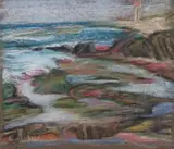 Leonora Everard-Haden, Coastal Scene with Lighthouse, pastel on paper