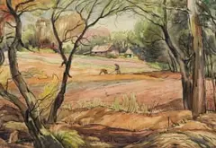 Eric Byrd, At Bedford Farm, ink and watercolour on paper