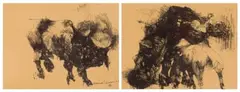Abstract Animals, two by Ezrom Legae, ink on paper, offered Mar 2022