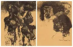 Ezrom Legae, Abstract Faces; Abstract Figures, two, ink on paper