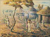 Helen Sebidi, The Village Scene, Near Pietersburg