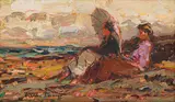 Two Women on the Beach by Adriaan Boshoff, oil on board, sold Mar 2022