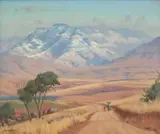 Natal Landscape with Snow on the Drakensberg by Willem Hermanus Coetzer, oil on canvas laid down on board, sold Mar 2022