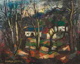 George Enslin, Cottages in a Clearing, oil on canvas