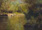 Mirrored Gold – Knysna Forest by Errol Boyley, oil on canvas laid down on board, sold Mar 2022