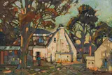 Sydney Carter, Cape Dutch House between the Trees, oil on canvas laid down on board