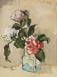 Rooi and Wit Japonikas (Red and White Japonicas/Camellias) by Gregoire Boonzaier, oil on canvas, sold Mar 2022