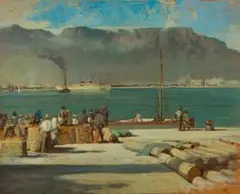 Walter Gilbert Wiles, Cape Town Docks, oil on board