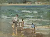 Figures on the Beach by Errol Boyley, oil on board, sold Mar 2022