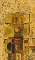 Ernst de Jong, Abstract Composition no 73, mixed media with gold leaf on board