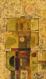 Ernst de Jong, Abstract Composition no 73, mixed media with gold leaf on board