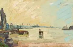 Thames at Greenwich II by George Rowlett, oil on canvas, sold Mar 2022
